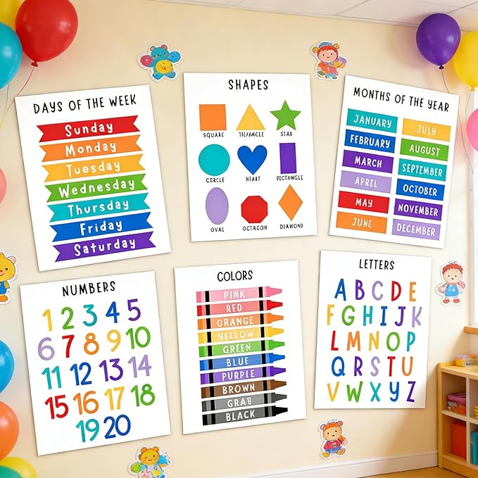 Educational Preschool Learning Posters,Alphabet ABC Posters for Toddlers Classroom Playroom Wall Art Decor,Counting Chart for Kindergarten,Pre K Learning Poster for Toddlers 1-3 Homeschool Supplies