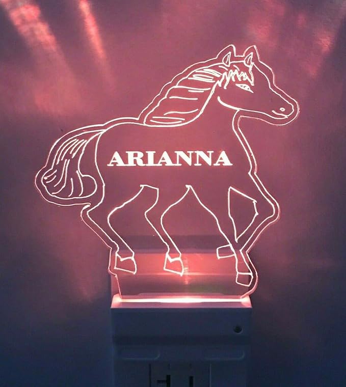 MIRROR MANIA Night Light Multi Color Personalized LED Plug-in, Ultra-Slim Touch Night Light Smart Dusk to Dawn Sensor, Kids Children's Bedroom Kitchen Bathroom Hallway Play Room Variations (Horse)