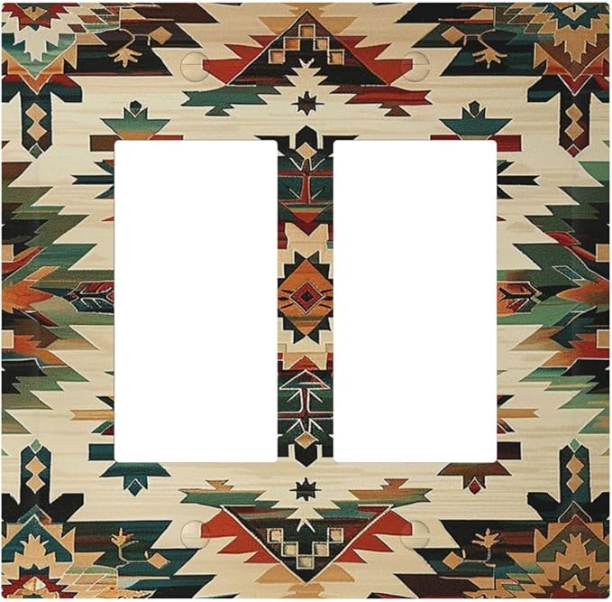 Decorative Outlet Covers Southwest Rustic American Indian Aztec Boho 2 Gang Double GFCI Rocker Electrical Wall Panels Light Switch Cover Plate for Bed Room living Room Decor