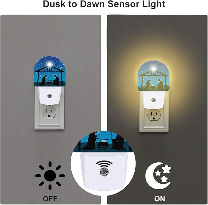 Nativity Night of Jesus Night Light for Kids,Christmas Christian Jesus Plug in Night Light with Dusk to Dawn Sensor, 0.5w Energy Saving Nightlight for Hallway Stairway Kitchen Bedroom