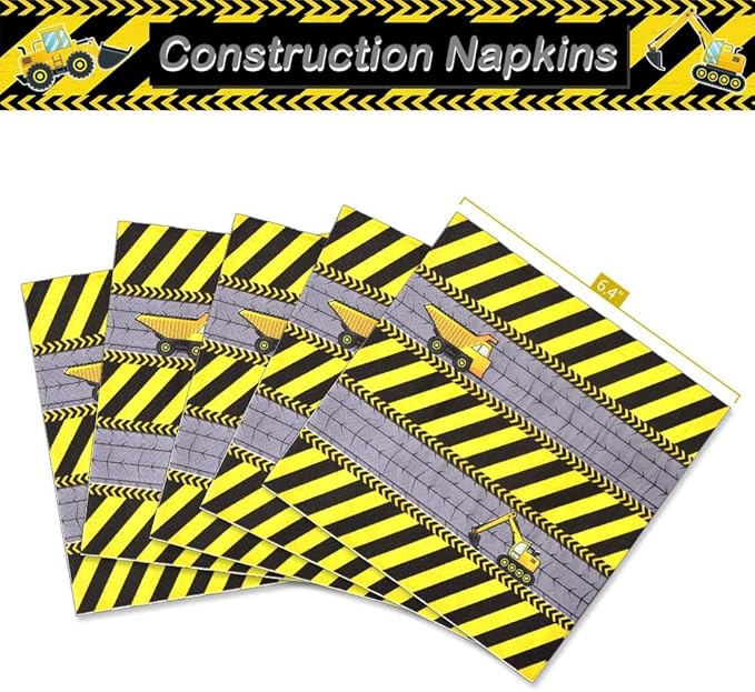 WERNNSAI Construction Party Supplies - Disposable Dump Truck Themed Tableware Set for Boys Kids Birthday Dinner Dessert Plates and Napkins Serves 16 Guests 48PCS