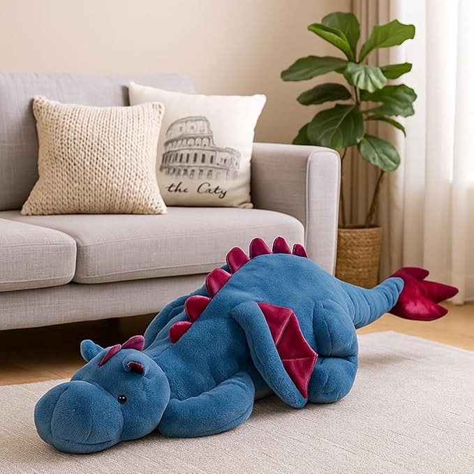 Giant Weighted Stuffed Animal 10Lbs 35.4", Heavy Soft Dragon Plush Toy, Blue Weighted Dragon Stuffed Animal for Kids and Adults, for Comfort and Relaxation