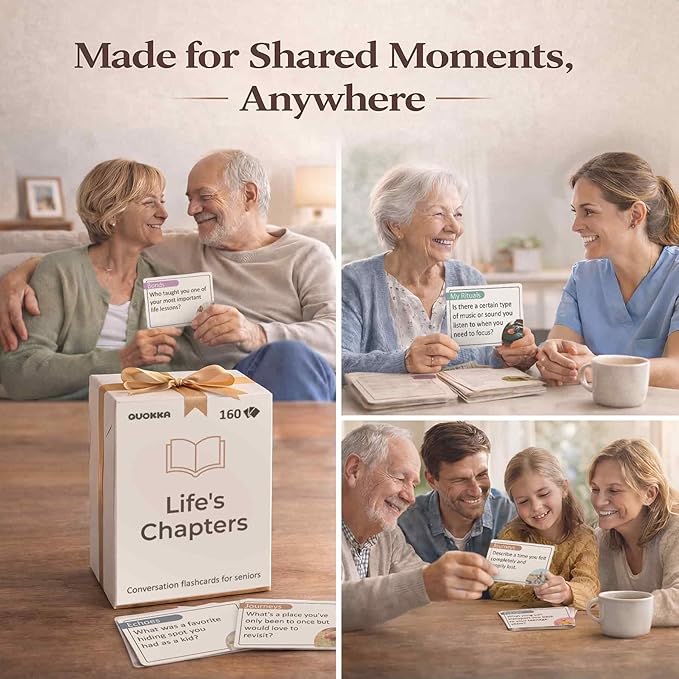 QUOKKA Conversation Cards for Seniors – 160 Memory Card Game Alzheimer's Dementia Activities – Large Print Conversation Starters for Elderly Parents – Dementia Products for Elderly – Premium Gift Box