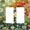 Light Switch Cover Plate Colorful Flowers Green Plants Meadow Floral 2 Gang Double Rocker Outlet Covers Decorative Switch plates Electrical Wall Plates GFCI Receptacle for Bathroom Bedroom