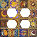 Mexican Talavera Tiles Star Pattern Celestials Theme Print Outlet Covers 2 Gang Double Duplex Decorative Light Switch Covers Electrical Wallplates Socket Faceplate for Kitchen Home Decor