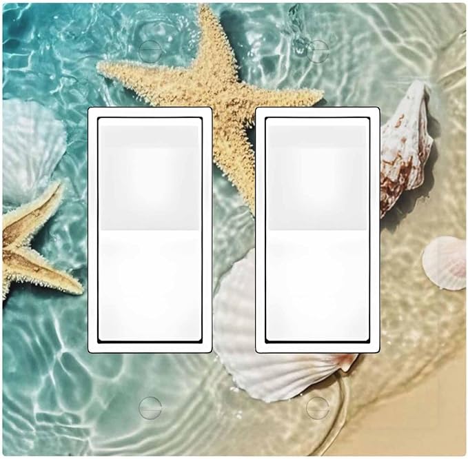 Decorative Outlet Covers Beach Starfish Ocean Conch Cameo Shell 2 Gang Double Gfci Rocker Electrical Wall Panels Light Switch Cover Plate For Decor Kids Room Decor