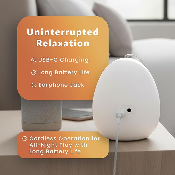 White Noise Sound Machine for Sleep, 29 Non-Looping Sleep Sounds, 7-Color Nightlight, 4 Timers, Memory, USB-C Charging, Hanging Rope for Crib/Stroller, for Baby, Kids, Adults, Travel.