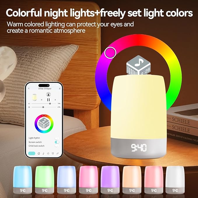 Teen Sound Machine White Noise Machine with 32 Soothing Sounds, Bluetooth Speaker Alarm Clocks for Bedrooms with Wake up Light, Night Light for Kids, Gifts for Teenage Girls Boys Women