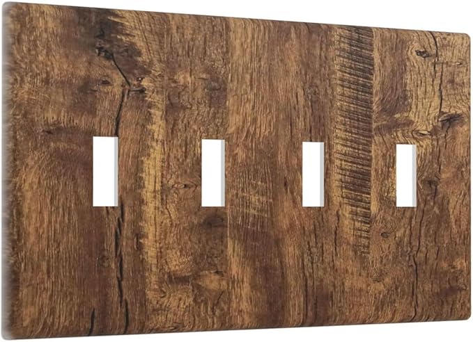 Rustic Old Wood Brown Crack Tree Tumor Print Light Switch Covers Quad Toggle Electrical Faceplate 4 Gang Wall Plate Decorative Switch Plates Cover for Farmhouse Home Decor