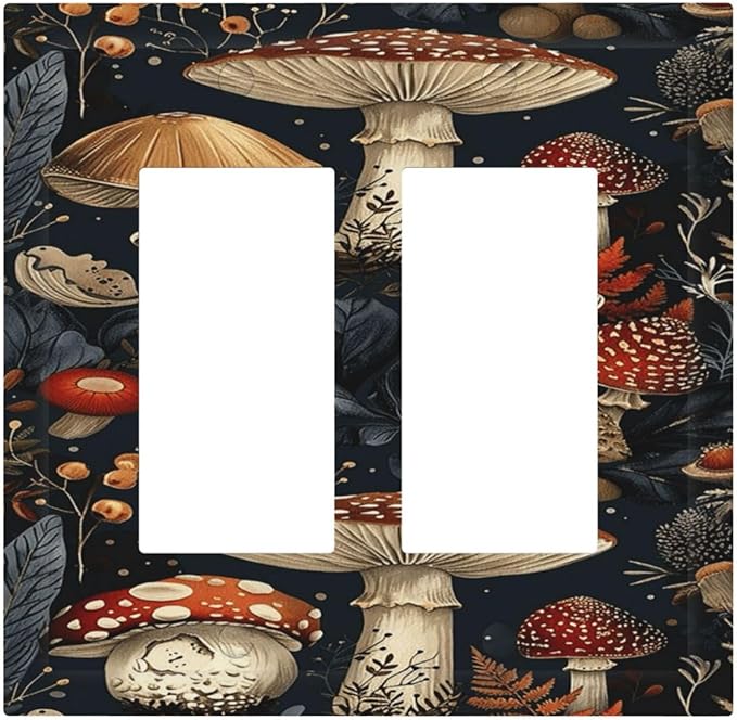 Decorative Outlet Covers Vintage Mushroom Floral 2 Gang Double Rocker Light Switch Cover Plate Electrical Switch Plate Cover Decorate GFCI Wall Plate for Bedroom Kids room Decor