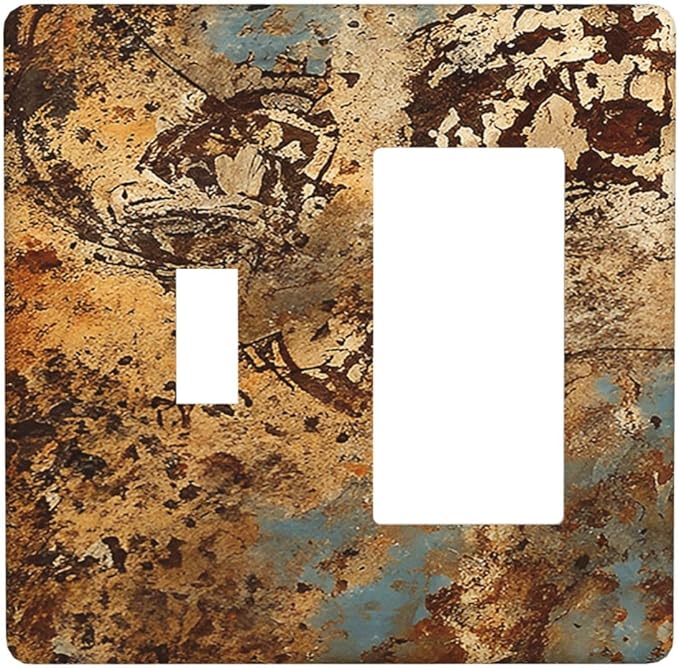 Light Switch Cover Plate Shabby Old Rusty Antique Brass Copper Print 2 Gang Toggle Rocker Combo Wall Plates Decorative Switch Plates and Outlet Covers Socket Cover for Kitchen Home Decor