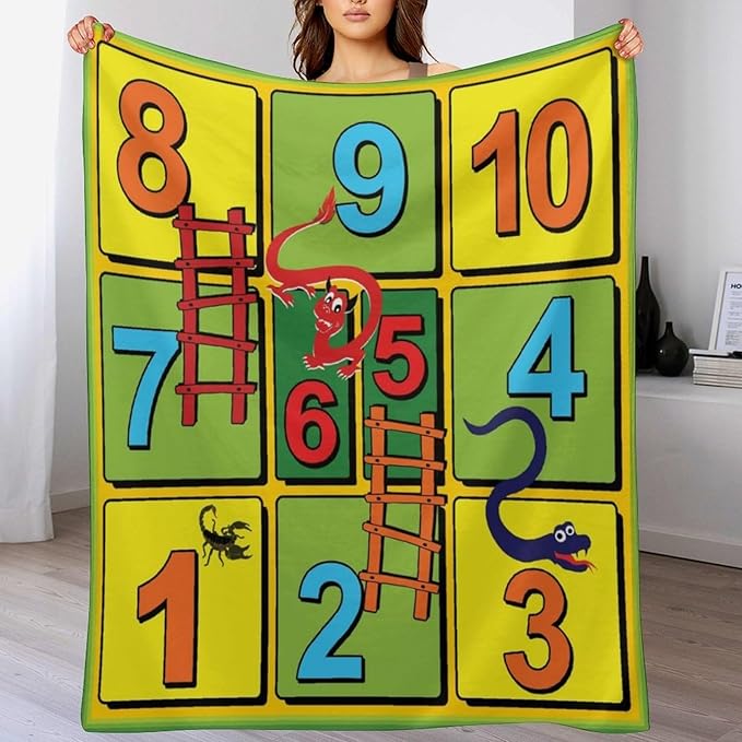 50 x 60 Inches Flannel Throw Blanket Snakes and Ladders 10 Steps Board Game Birthday Present for Men Women Winter Holiday Soft Blankets for Bedding Sofa