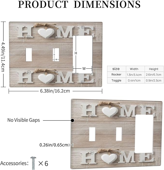 Farm Country Love Home Wood Print 3-Gang 2-Toggle 1-GFCI/Decorator Combination Light Switch Decorative Triple Combo Device Switches/Rocker Outlet Covers and Wall Plate