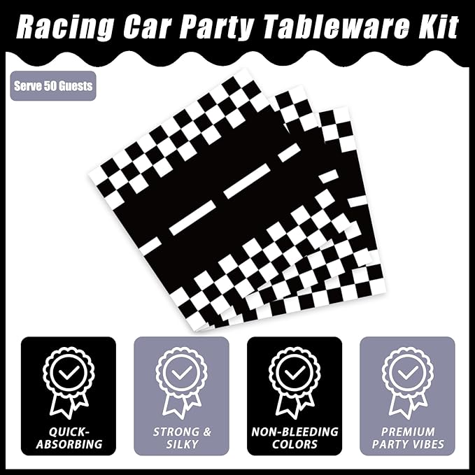 Kepeel 200Pcs Race Car Party Plates and Napkins Sets, Racing Car Race Track Party Supplies Decorations Racing Sports Themed Dinnerware for Kids Boys Birthday Baby Shower Home Decor, Serves 50