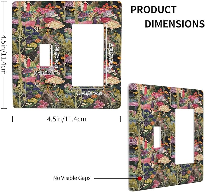 Dreamy Tropical Rainforest Colorful Mushroom Wildflower Outlet Covers 1 Toggle 1 Rocker Combination Decorative Wall Plate Electrical Switch Plates Light Switch Cover Plate for Farmhouse Kids Room