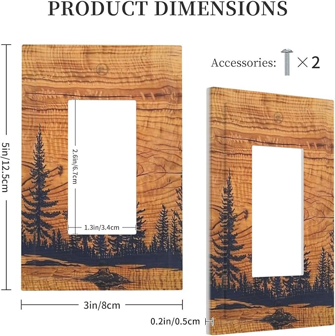 Pine Tree Forest Woodland Woods 1 Gang Single Decorator Receptacle Wall Plate Vintage Rustic Country Lodge Wooden Style Rocker/GFCI Device Light Switches Face Plug Cover Plate for Dimmers, USB Outlet