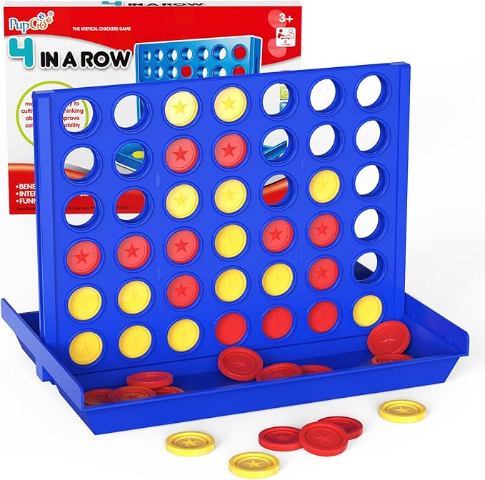 Pup Go Standard Size 4 in a Row Board Games for Kids Ages 3 for Boys Girls Teens, Classic Family Game Educational Toy, Portable 2-Player Strategy Games, 6 Spare Discs Included