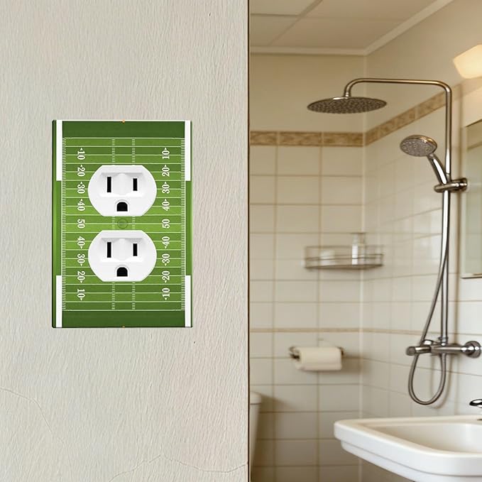 Football Field Duplex Wall Plate - 1-Gang Standard US Size Game Day Gridiron Outlet Covers, Vintage Football Design for Boys Room Decor