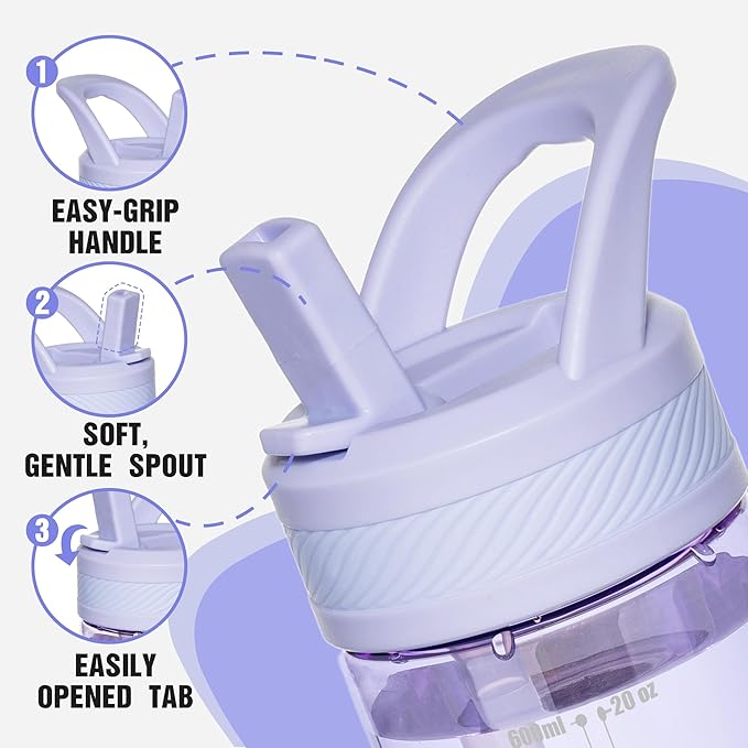 OLDLEY 20 kids Water Bottle with Straw,Tritan BPA-Free,Leak-Proof Design for Travel, Home, School, (Purple)