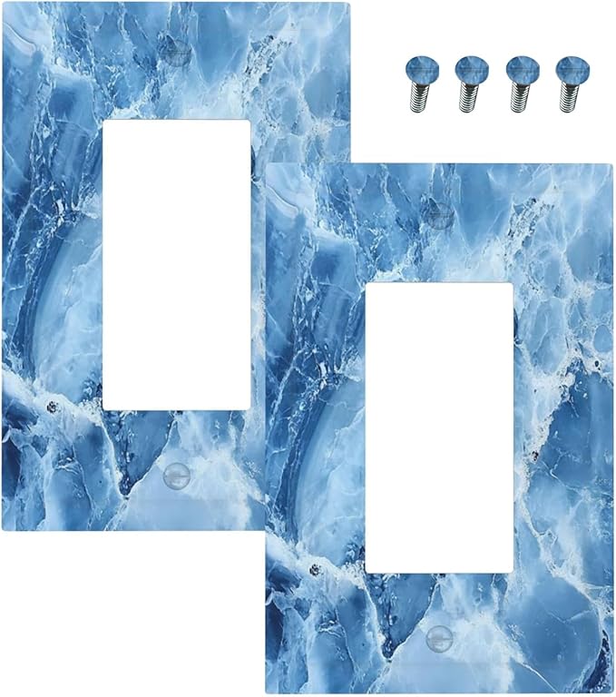 Outlet Covers Blue Marble Abstract Luxury Modern 1 Gang Duplex Light Switch Cover Plate Decorative Wall Plates Electrical Switchplate Receptacle for Bathroom Bedroom Decor（2 Pack）