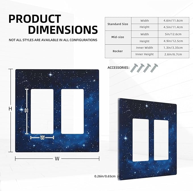 Outlet Covers Galaxy Starry Sky Universe Sparkle Stars 2 Gang Double Rocker Light Switch Cover Plate Decorative Wall Plate GFCI Socket Cover Electrical Switch Plate Covers for Bathroom Bedroom