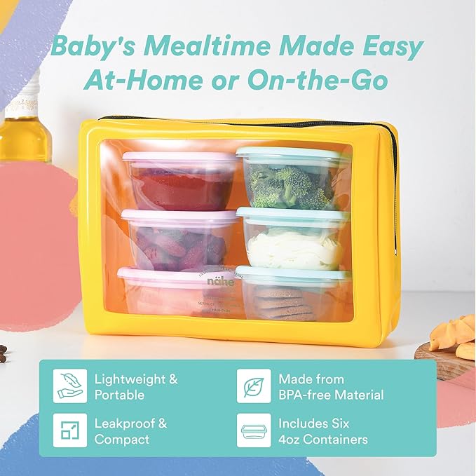 Liname Silicone Baby Food Containers (6 Pack) - Baby Food Storage Containers with Ventilation Valve for Reheating & Rubber Bottom for Easy Frozen Food Release - Baby Led Weaning & Feeding Essentials
