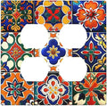Outlet Covers Colorful Mexican Talavera Vintage Boho Floral 2 Gang Double Duplex Decorative Light Switch Covers Electrical Wallplates Socket Faceplate For Farmhouse Cabin Decor