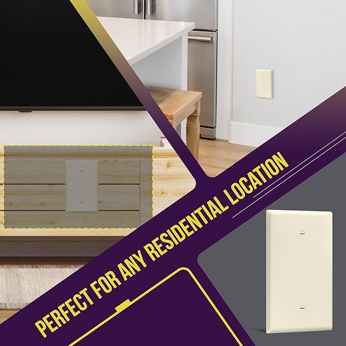 ENERLITES Blank Device Wall Plate, Jumbo Blank Cover, Gloss Finish, Oversized 1-Gang 5.5" x 3.5", Polycarbonate Thermoplastic, 8801O-LA-10PCS, Light Almond, 10 Pack