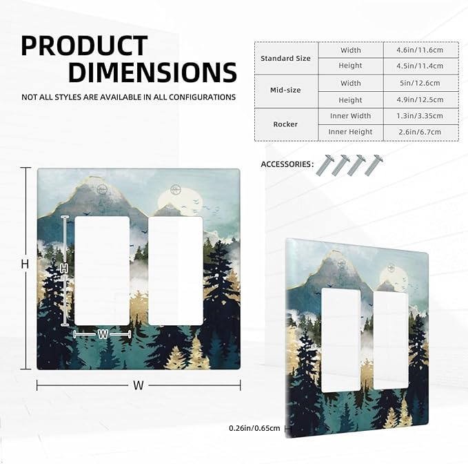 Boho Mountain Forest Abstract Sunset Sunrise Sun 2 Gang Rocker Decora Light Switch Covers Dual Outlet Covers Wall Plate Decorative Switchplate Electrical Faceplate GFCI for Country Bathroom Bedroom