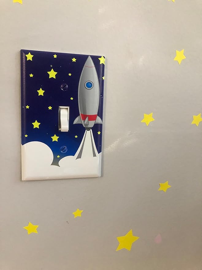 Boys Room Light Switch Cover Plate Kids Decorative Nursery Teen Toddler Room Decor Bedroom Bathroom Playroom (Rocket Ship)