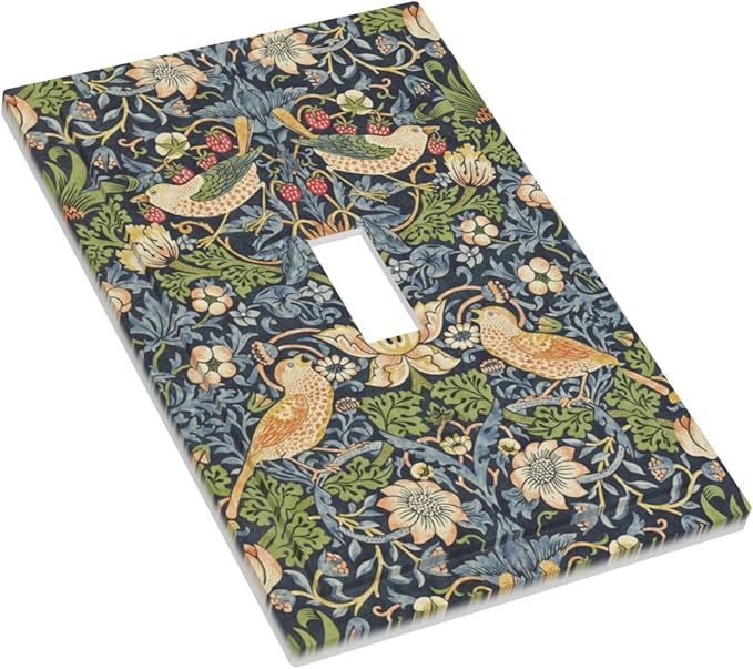 Decorative Light Switch Cover Morris Strawberry Thrush Birds Colorful Plants 1 Gang Single Toggle Device Electrical Faceplate Switchplates Decorator Outlet Wall Plate For Bed Room Decor