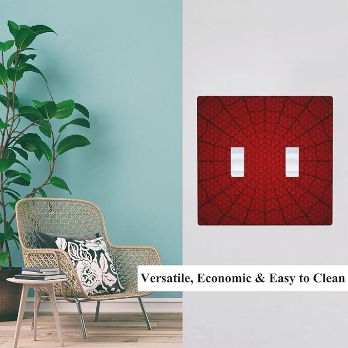 Red Spider Web 2-Gang Double Toggle Wall Plate, Hero Theme Cartoon Light Switch Cover for Man Cave & Teen Boys Room 4.5 x 4.5 Inch