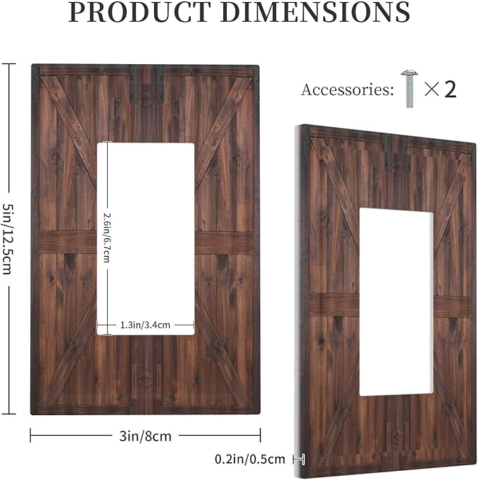 Rustic Barn Doors Vintage Brown Wood Plank Print Decorative Outlet Covers 1 Gang Single Rocker Light Switch Cover Plate Wall Plates GFCI Faceplate for Farmhouse Home Decor
