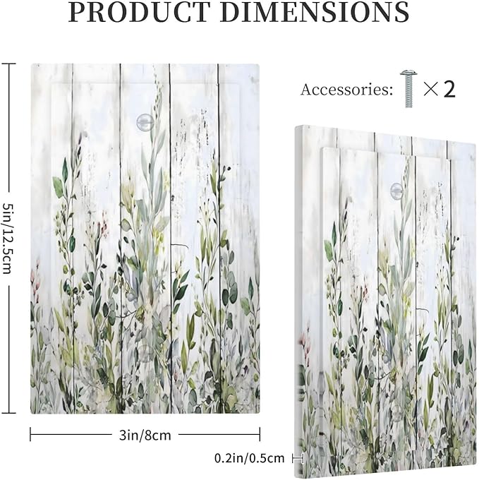 Sage Green Eucalyptus Rustic Country Botanical Leaf Flower Light Switch Cover Plate 1 Gang No Device Blank Electrical Wall Plates Faceplate Decorative Switch Plate Covers for Farmhouse Bedroom Decor
