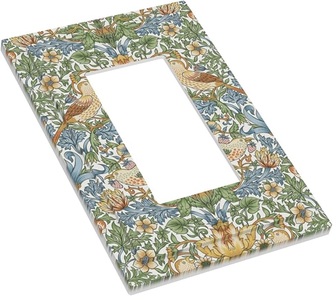 William Morris Strawberry Thrush Birds Single Light Switch Cover Plate 1 Gang Rocker Outlet Covers Switchplate Vintage Floral Flowers Plant Decorative Electrical for Country Bedroom Home Décor