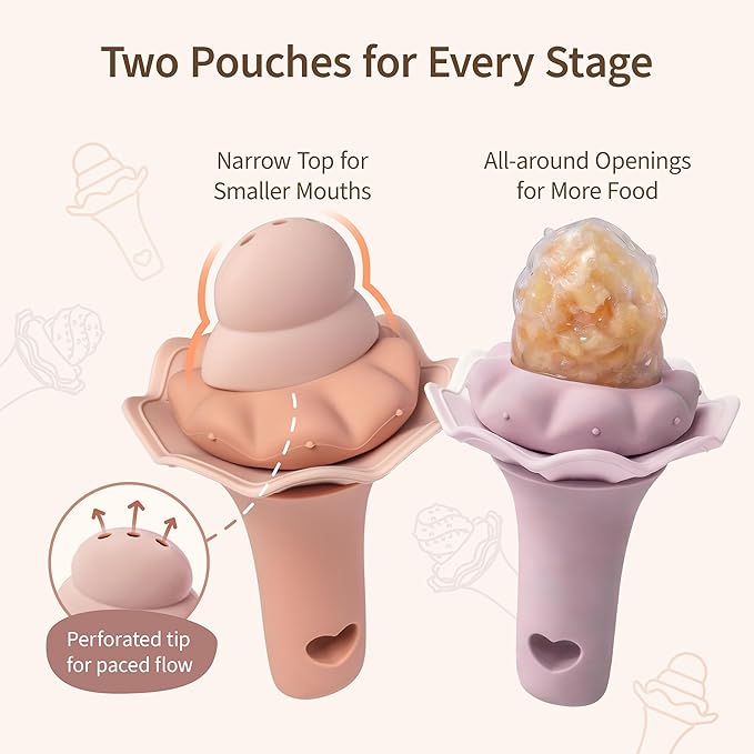 Moonkie Baby Fruit Feeder with Freezer Tray, BPA Free Silicone Food Feeder for Infant Self Feeding, Breastmilk Popsicle Molds, Mesh Feeder with Two Pouches, Baby Shower Gifts 4 Months+, 1 Pack