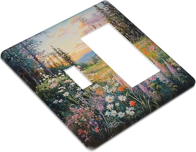 Outlet Covers Floral Landscape Rustic Nature Wildflower 1 Toggle 1 Rocker Combination Decorative Wall Plate Electrical Switch Plates Light Switch Cover Plate For Bed Room Living Room Decor