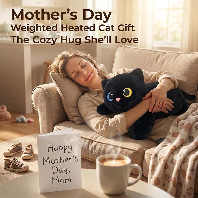 Mewaii Weighted Stuffed Animals 5 lbs Adjustable, Heated & Coolable 23 Inch Plush for Realistic Hug, Microwavable Removable Inner Pad, Cat Gifts for Adults & Kids (Black)
