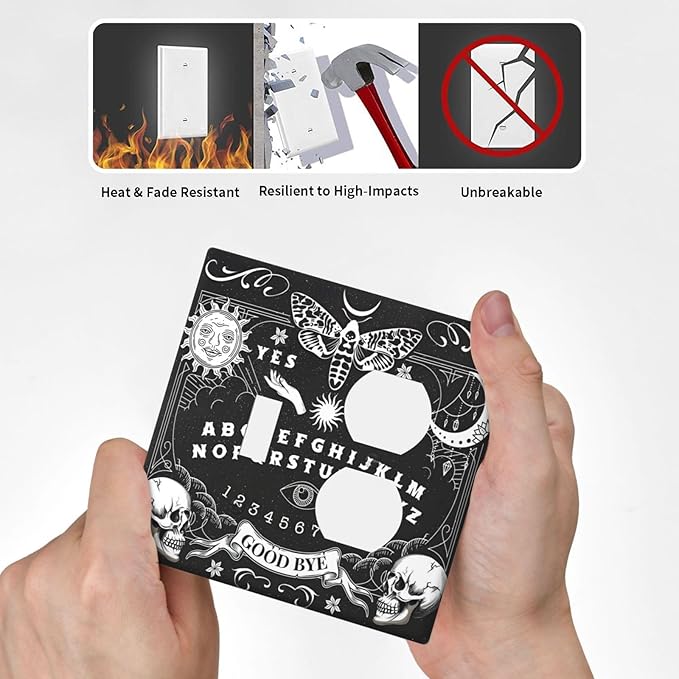 Black Witchy Skeleton Skull Gothic Sun Moon Wallplates 1 Toggle 1 Duplex Switch Plate Electrical GFCI Faceplate Decorative Light Switch Covers for Bedroom Living Room Decor