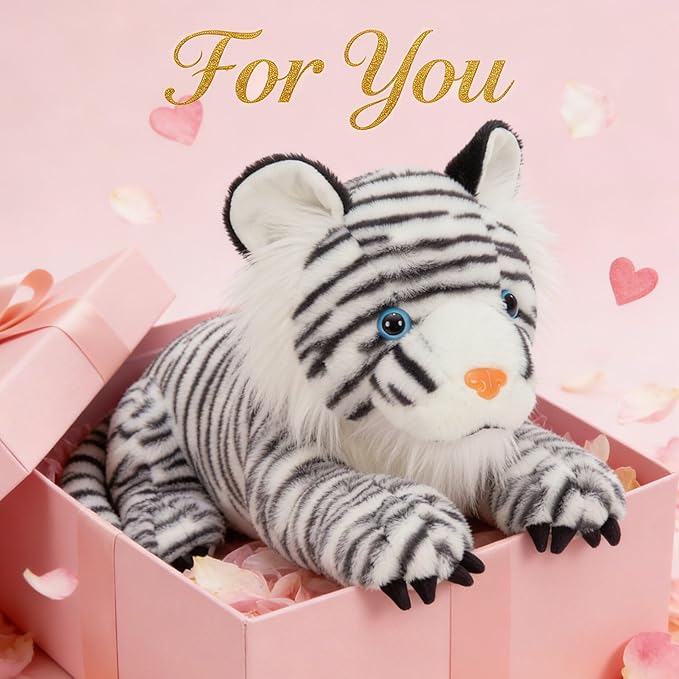 MaoGoLan Giant White Tiger Stuffed Animal - 47” Realistic Tiger Plush Toy for Boy Girl Kid, Soft Fluffy Zoo Animal Toy Pillow for Valentines Birthday Gift, Baby Shower Party Favor Decor