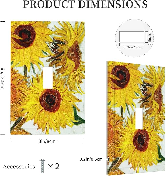 Rustic Sunflower Oil Painting Vintage Flowers Decorative Light Switch Cover 1 Gang Single Toggle Device Electrical Faceplate Switchplates Decorator Outlet Wall Plate for Bed Room Living Room Decor