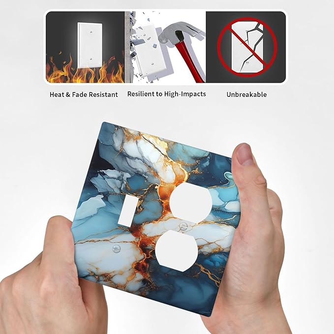 Light Switch Cover Plate Golden Abstract Luxury Marble 2 Gang Decorative Switch Plates 1 Toggle Duplex Combo Outlet Covers GFCI Wall Plates for Livingroom Bathroom Decor