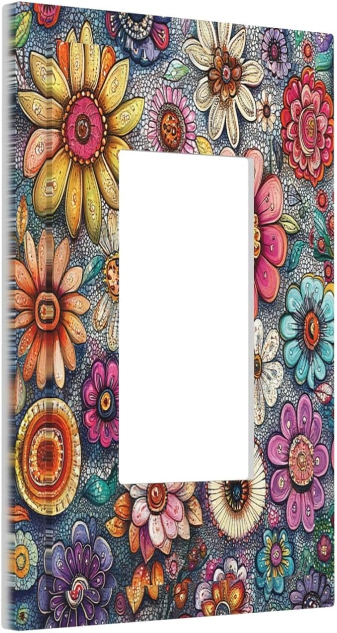 Decorative Outlet Covers Colorful Rainbow Pointillisme Flower 1 Gang Single Rocker Light Switch Cover Plate Wall Plates Gfci Faceplate For Bed Room Home Decor