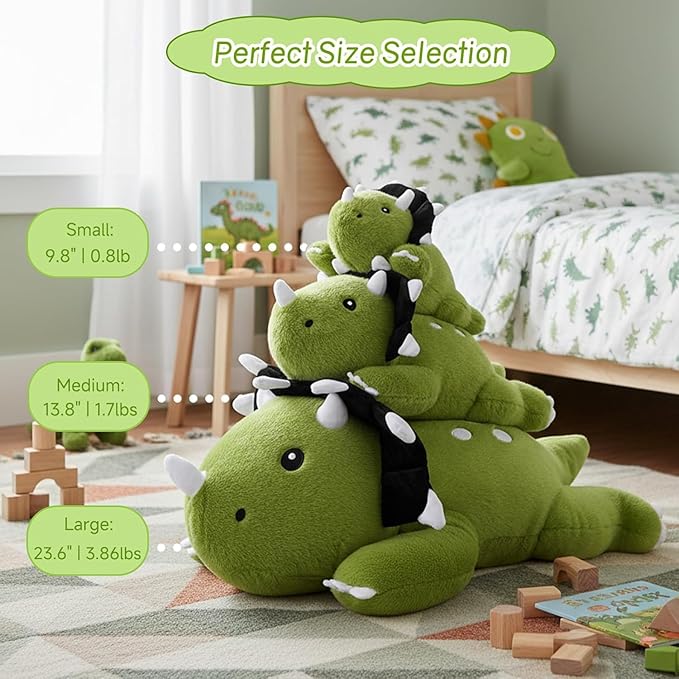 SQEQE Weighted Triceratops Dinosaur Plush, Weighted Stuffed Animal Dinosaur for Comforting Hugs, Soft Plushie Toy Pillow Gift for Kids, Valentines Birthday Decoration 23.6 Inch, 3.8 Lb