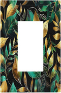 Decorative Outlet Covers Vintage Dark Green Vine Leaf Golden Plants 1 Gang Single Rocker Light Switch Cover Plate Wall Plates GFCI Faceplate for Bed Room Cabin Decor