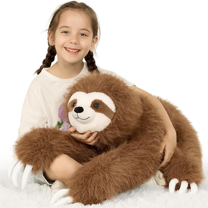 BENINY Large Sloth Stuffed Animals 28", Realistic Three Toed Big Sloth Plush Pillow with Snap Button Hands for Hanging, Gifts for Teens Adults Decors
