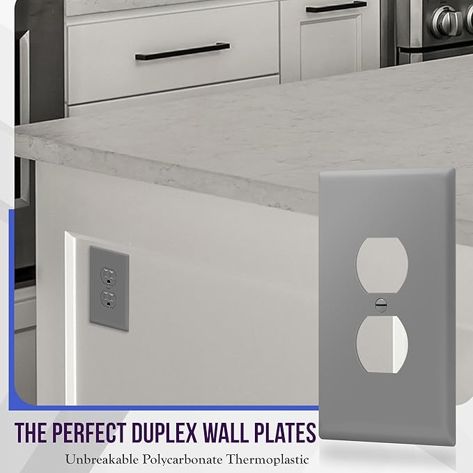 ENERLITES Duplex Receptacle Outlet Wall Plate, Jumbo Electrical Outlet Covers, Gloss Finish, Oversized 1-Gang 5.51" x 3.50", Polycarbonate Thermoplastic, 8821O-GY-10PCS, Gray, 10 Pack