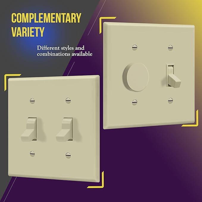 ENERLITES Toggle Light Switch Wall Plate, Gloss Finish, Size 2-Gang 4.50" x 4.57", Unbreakable Polycarbonate Thermoplastic, 8812-I, Ivory