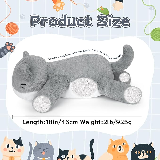 Weighted Cat Stuffed Animals for Kids,18 Inch 2 lbs Weighted Cat Plush Pillow,Soft Kawaii Large Grey Kitten Stuffed Animal Cuddle Plush Toy for Gifts Birthday Christmas