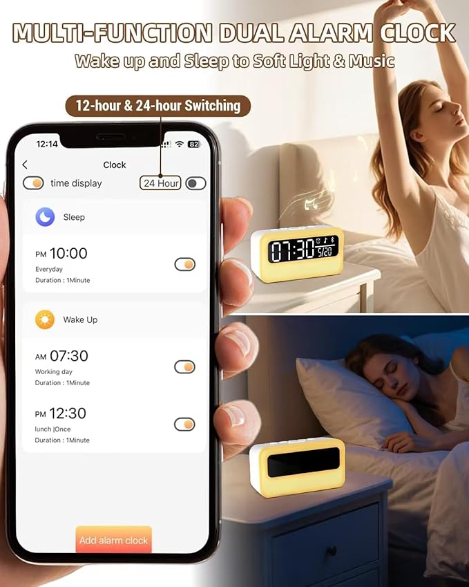4-IN-1 White Noise Sound Machine with 24 Soothing Sounds, 4000mAh Rechargeable Camping light Bluetooth Speaker, Adjustable Night Light for Kids Adult with Time Display for Camping, Home, Party